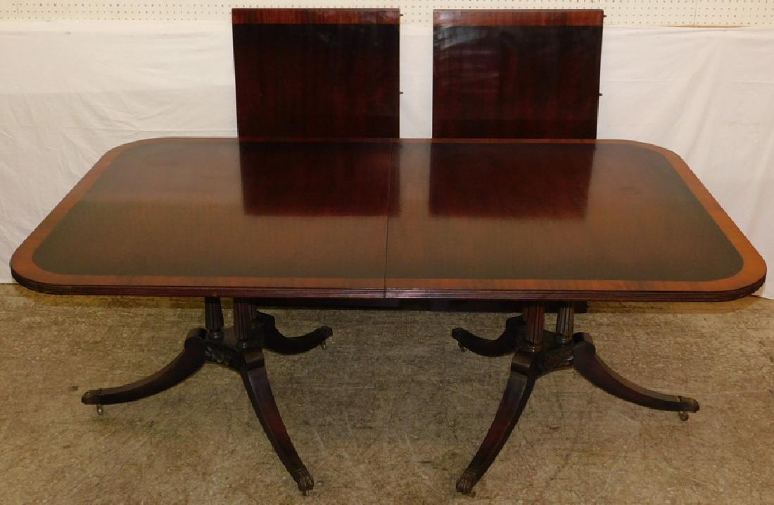 Dbl pedestal rosewood banded top mahogany table. (1 of 3)