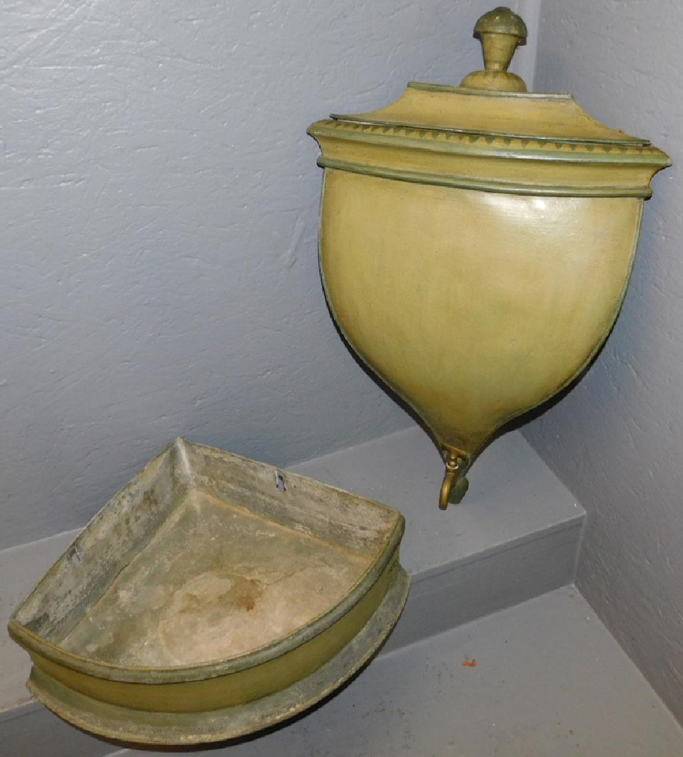 Hanging Tole painted brass lava bowl. 21" tall. (1 of 3)