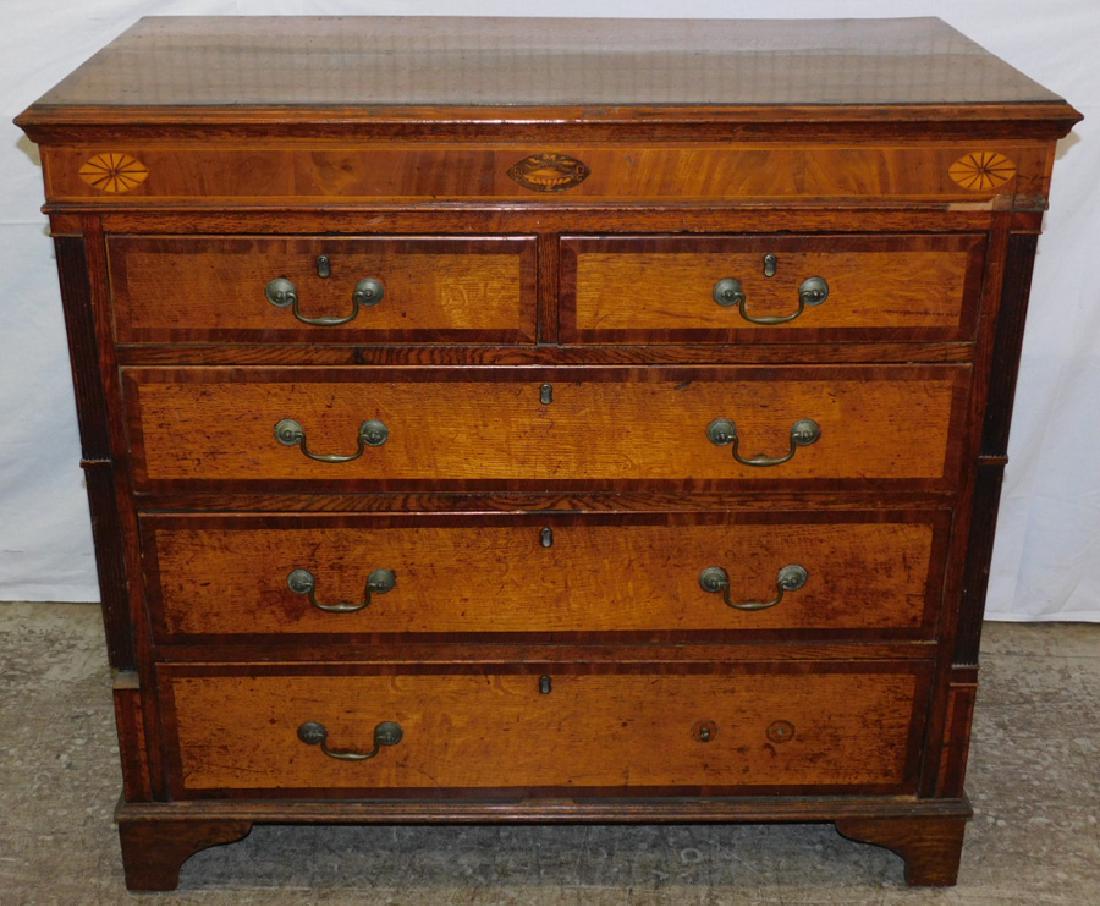 19th c Eng oak and mah banded inlay 2/3 chest. (1 of 3)