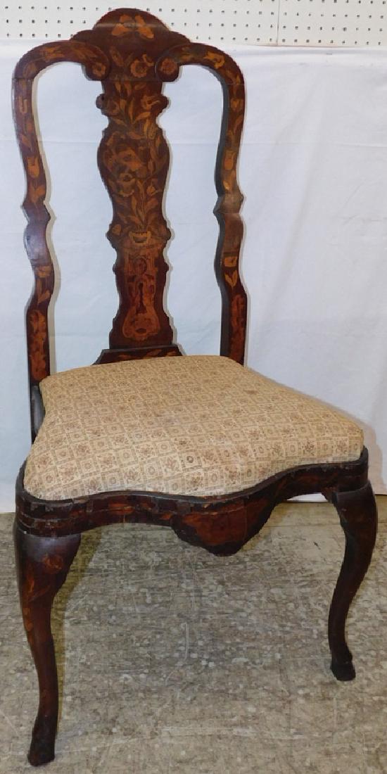 19th c QA Dutch marquetry inlaid high back chair. (1 of 2)