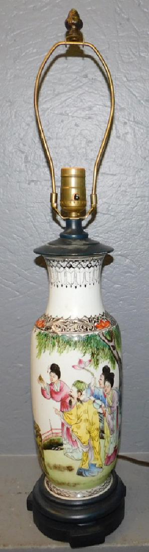 Oriental vase made into lamp. 28" tall. (1 of 3)