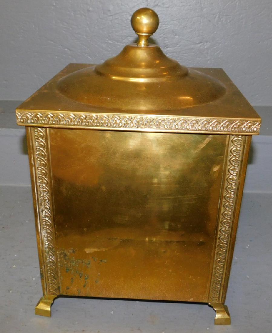 Brass covered coal hod (one handle missing): Brass covered coal hod (one handle missing). 11"square x 16" tall.