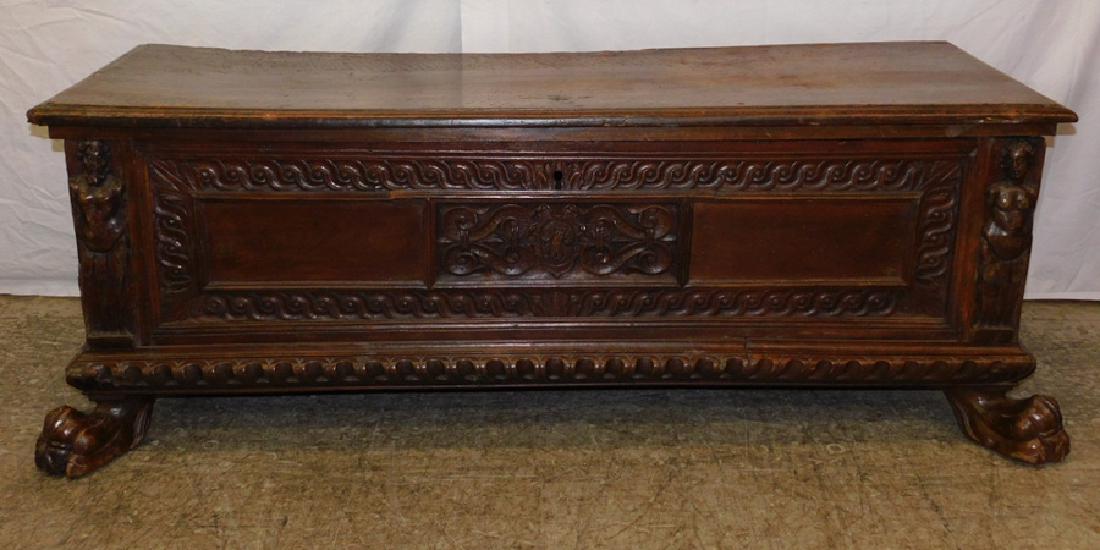 Early 18th century Italian carved walnut cassone. (1 of 5)