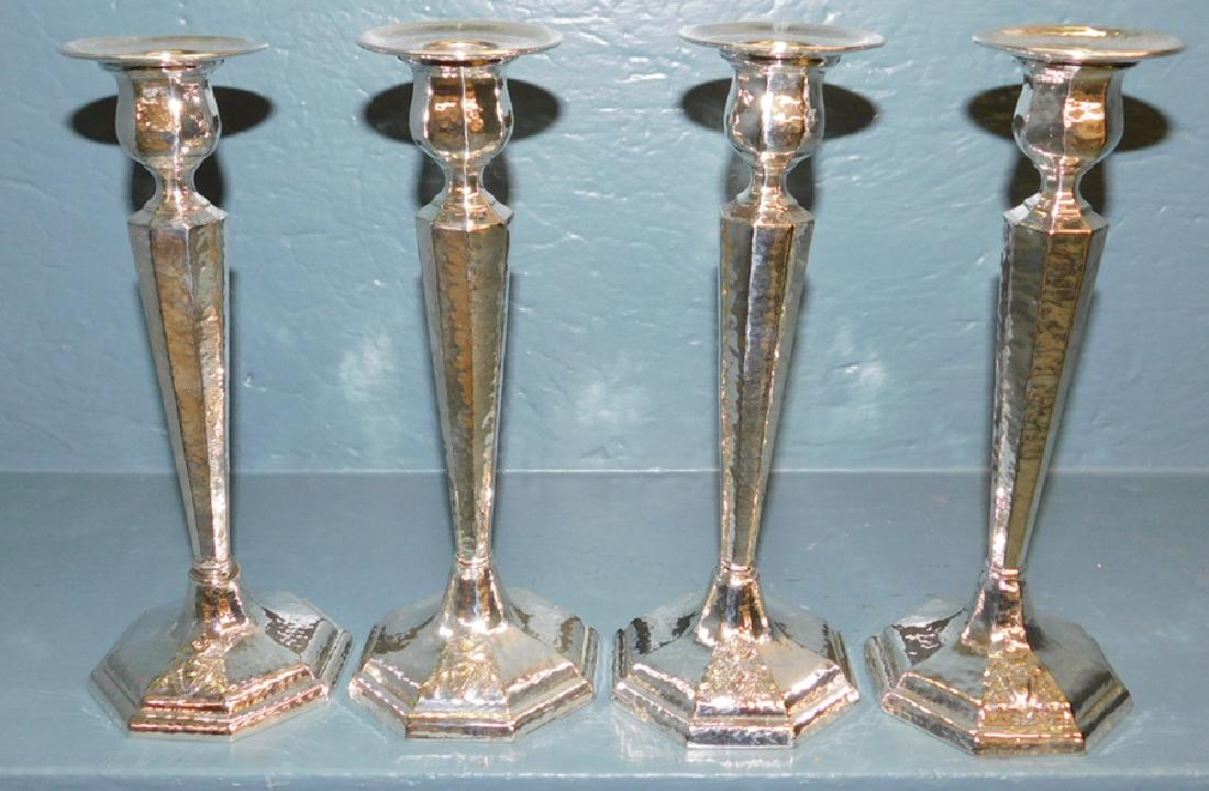 4 Rogers hammered silver plate candlesticks (1 of 4)