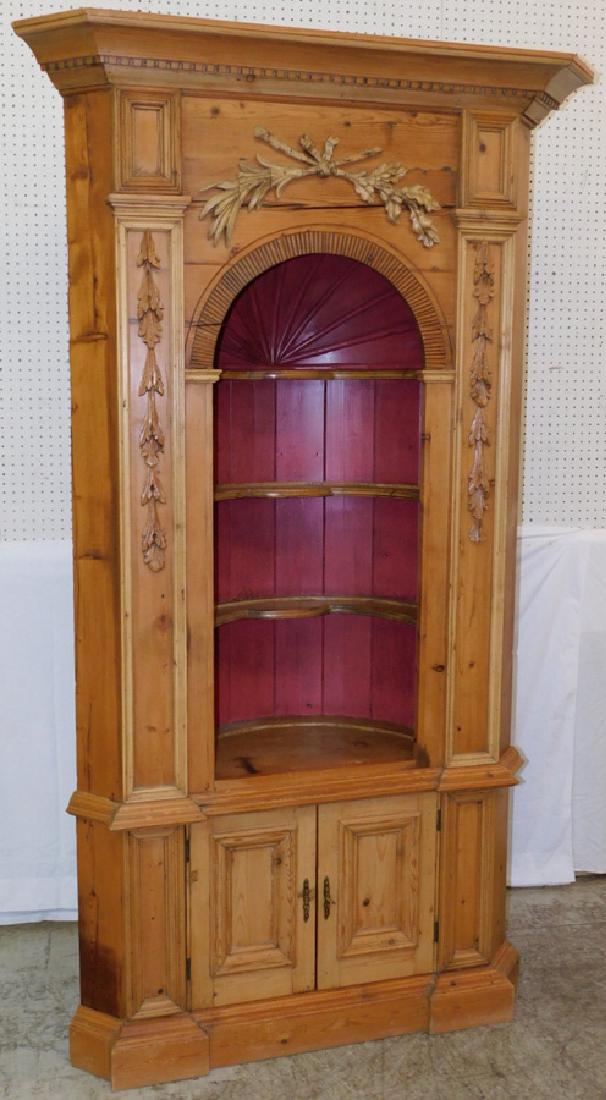 Open front carved  pine corner cupboard. (1 of 3)