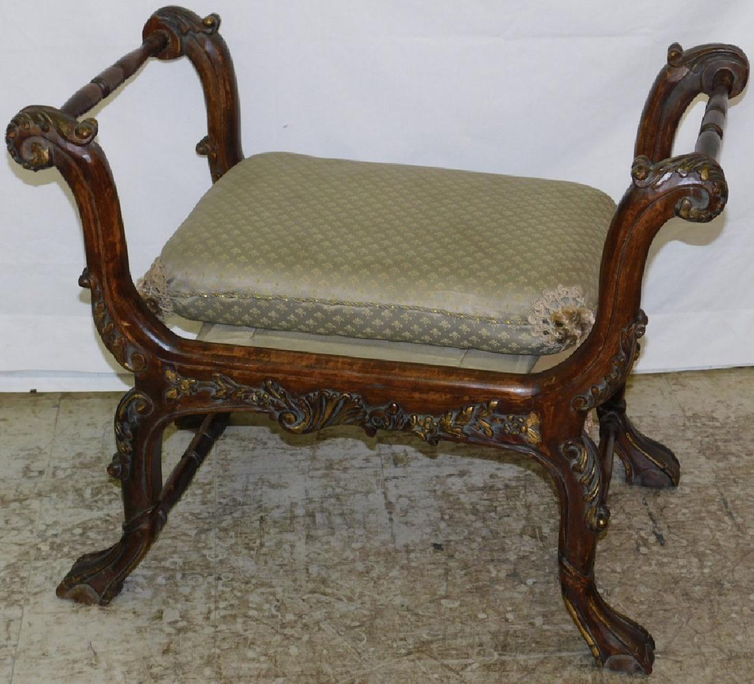 19th C Gilt paint and carved dressing vanity bench. (1 of 3)