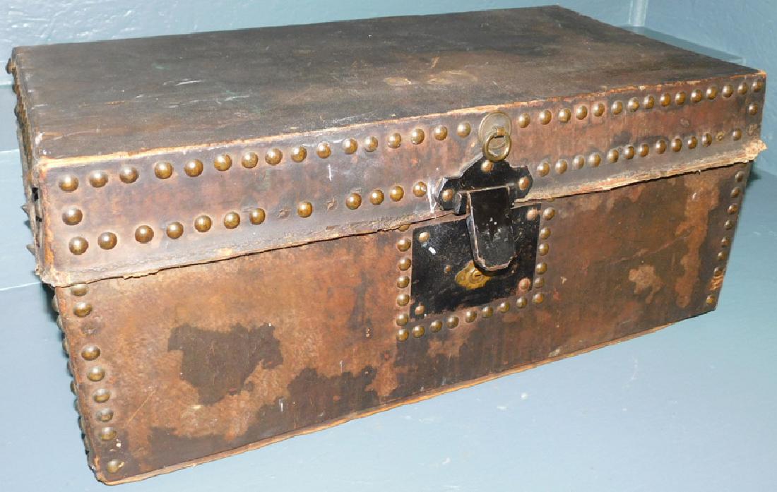 19th C leather covered coaching trunk w provenance (1 of 4)