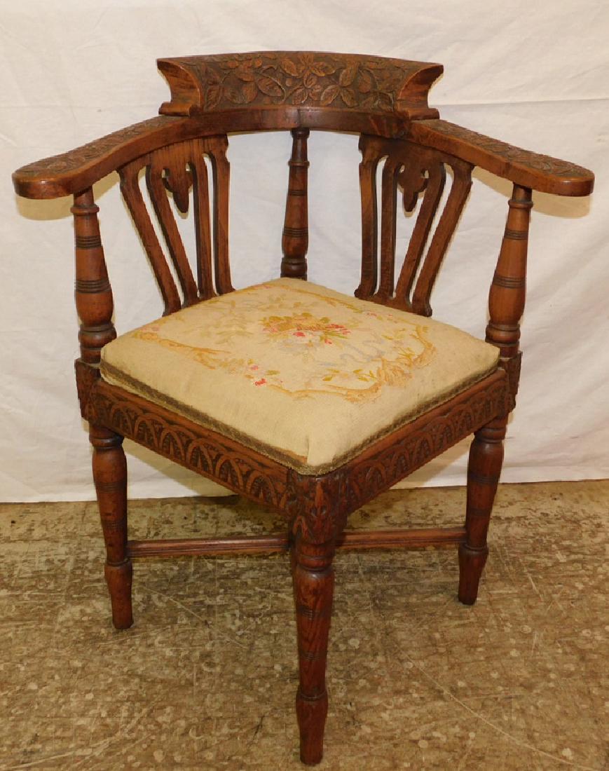 Carved antique mahogany corner chair. 30" tall. (1 of 3)
