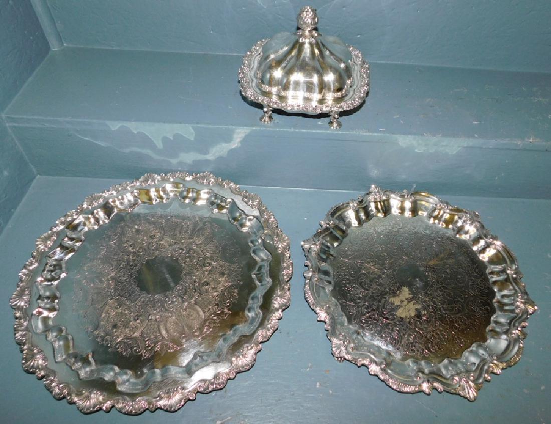 2 large silver plate salvers and covered tureen. (1 of 4)