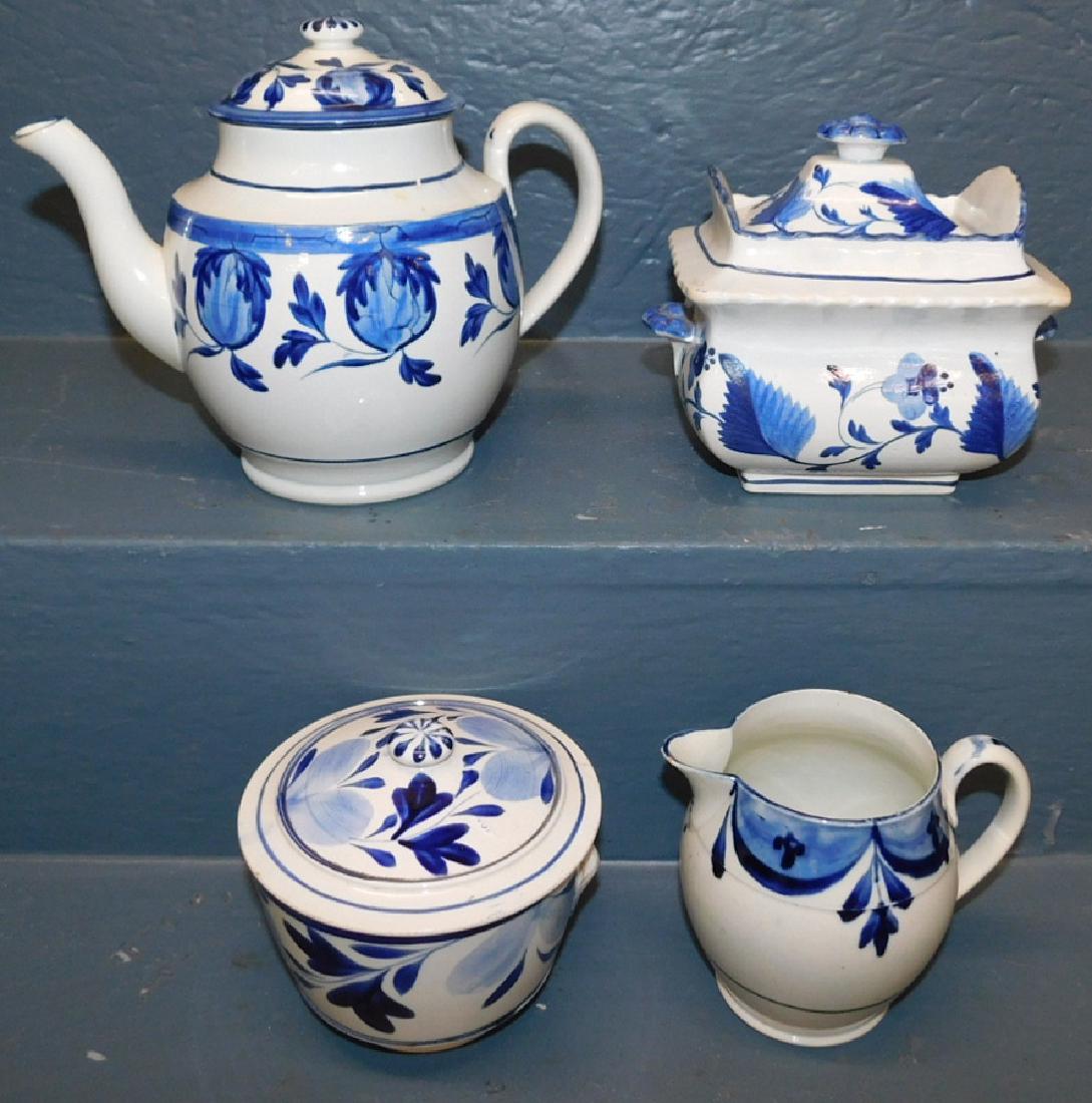 4 pc. B/w 19th C Stick Spatter Spongeware set (1 of 2)