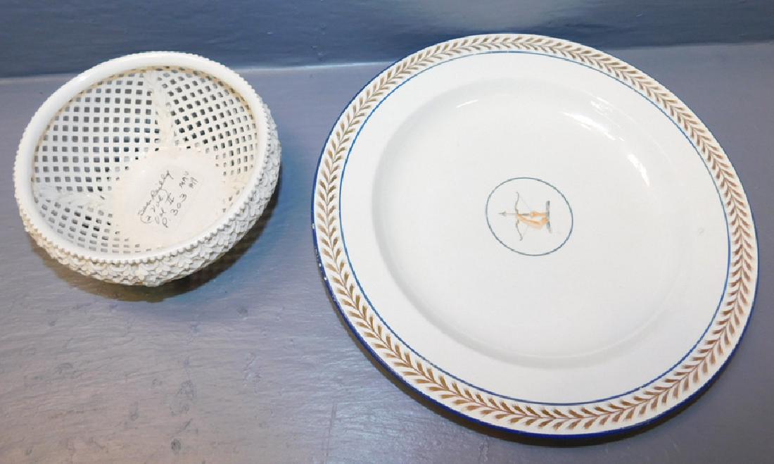 Wedgwood cream ware armorial plate & retic bowl. (1 of 2)