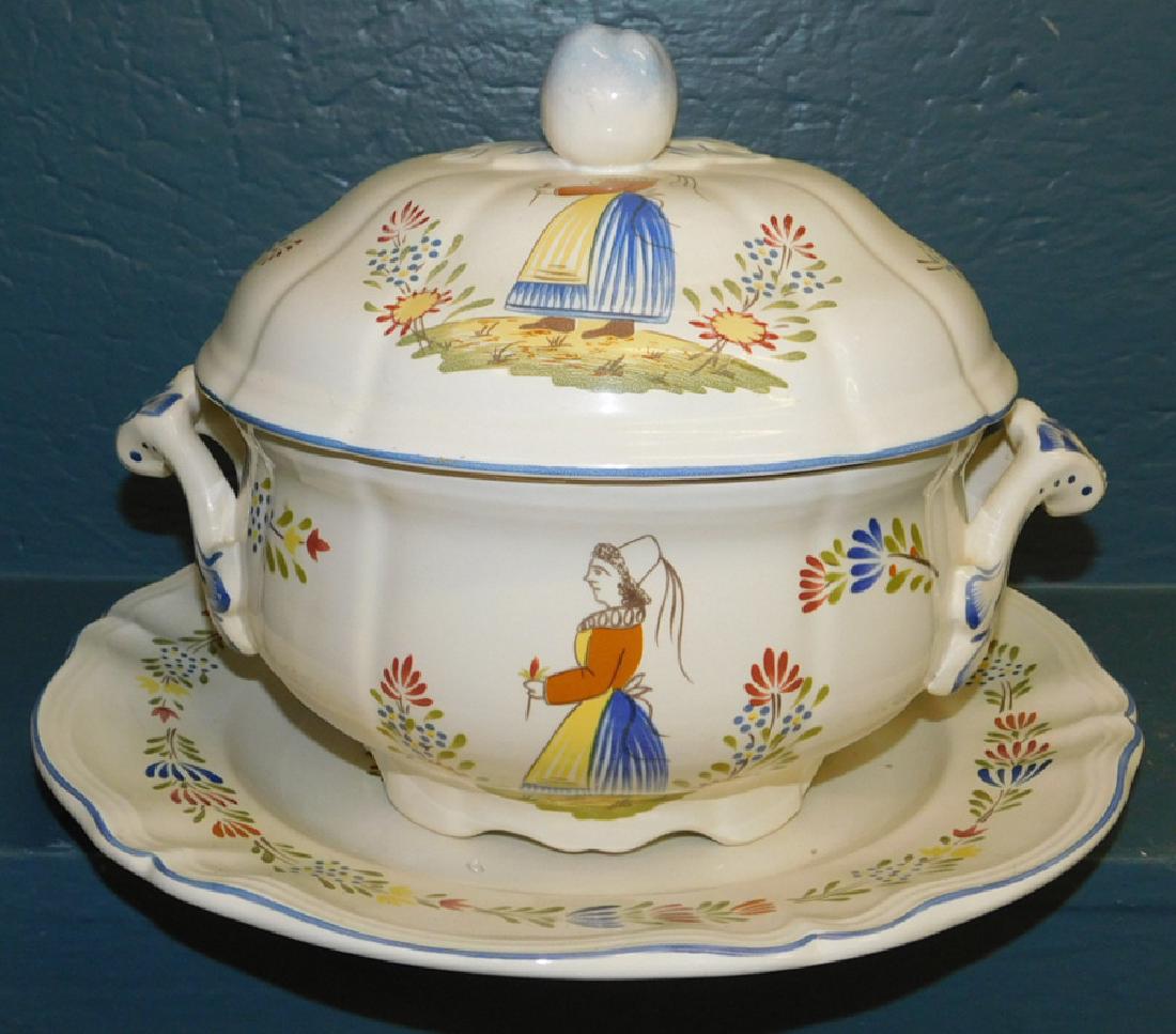 French Quimper type covered dish and under tray. (1 of 4)