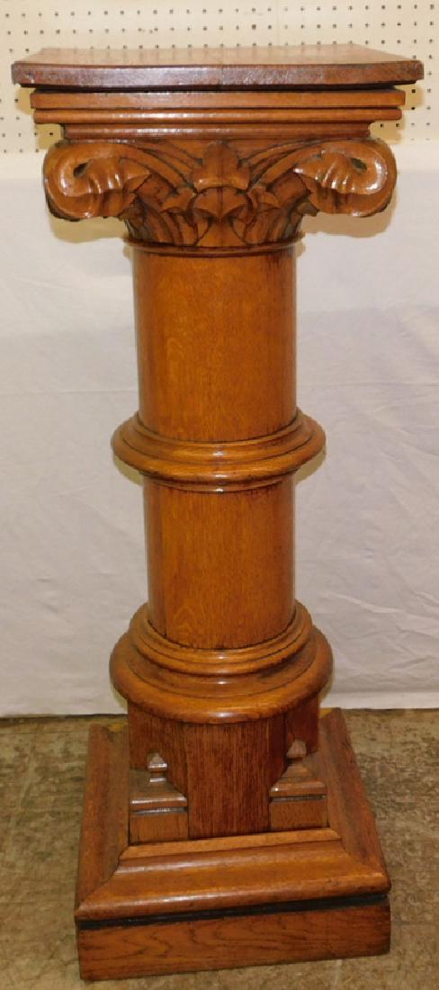 Large oak Corinthian column pedestal. (1 of 4)
