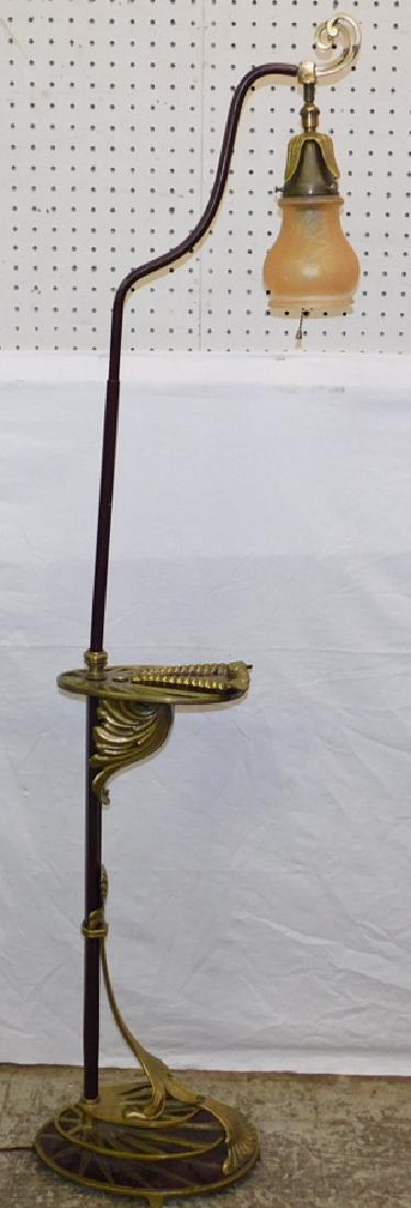 Bronze & iron Art Noveau floor lamp, shade- chipped. (1 of 5)