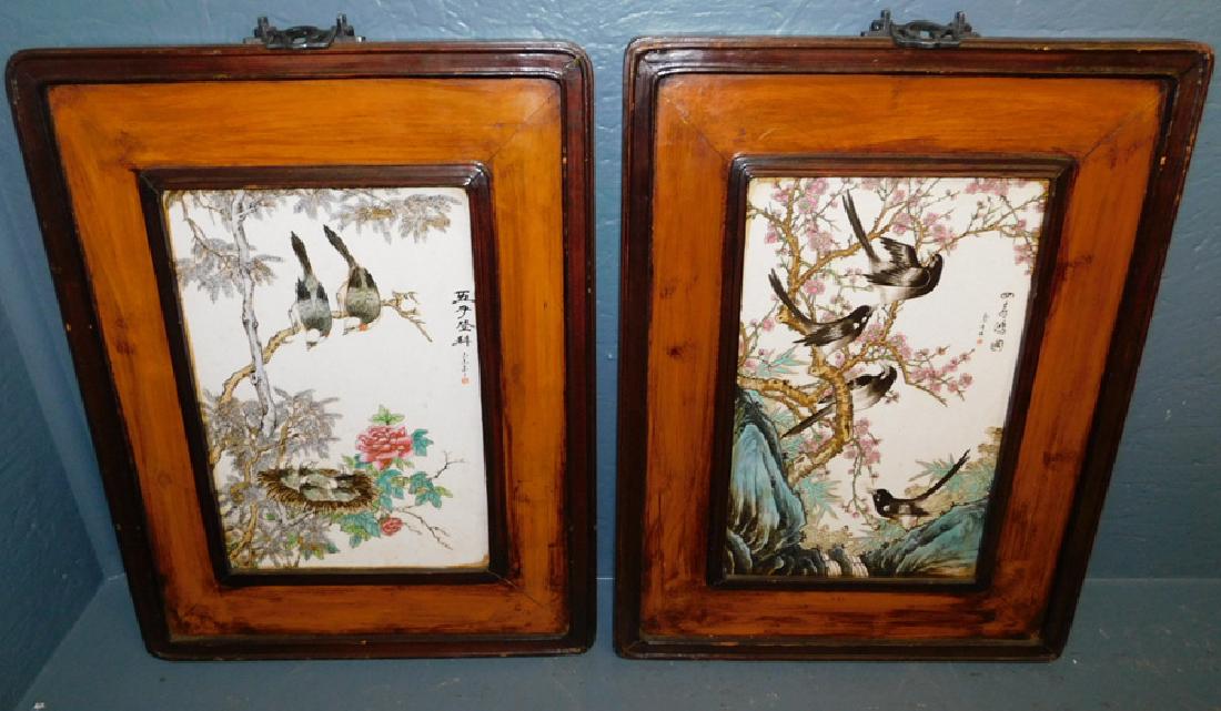 Pair of Oriental framed porcelain plaques (1 of 4)