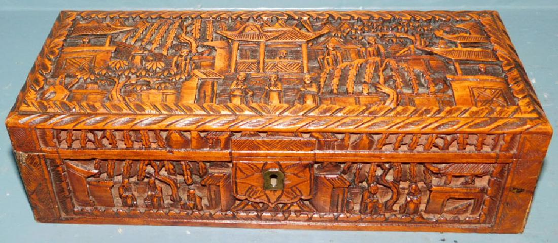 Carved Oriental sandalwood box. (1 of 3)