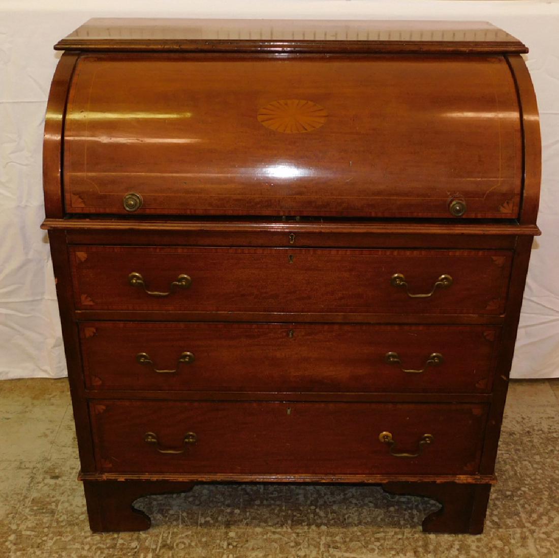 Edwardian mahogany Cylinder roll desk.: Edwardian mahogany Cylinder roll desk. 36" wide x 20" deep x 41" tall.