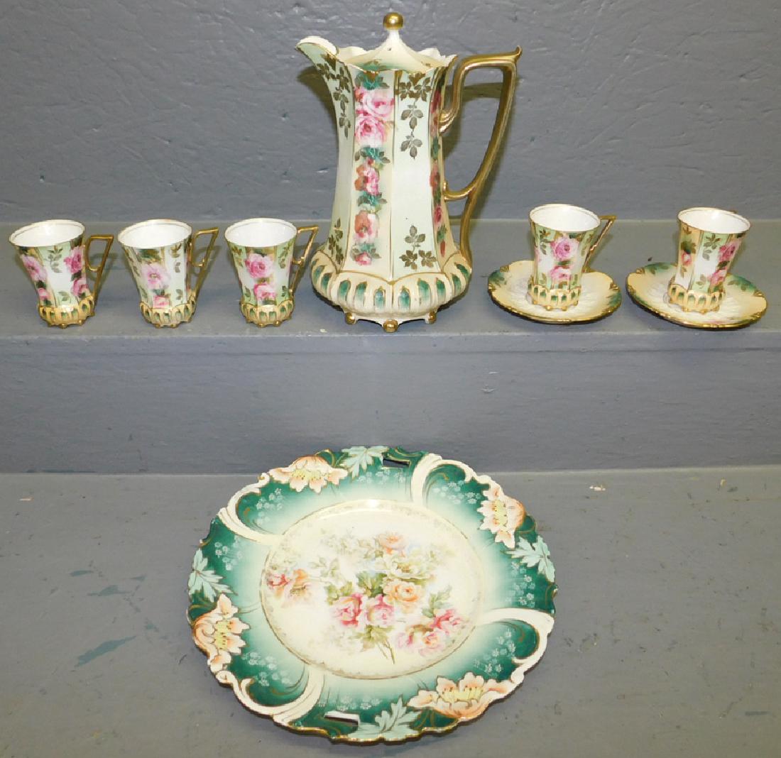 9 pc. RS Prussia chocolate set & odd serving plate: 9 pc. RS Prussia chocolate set and odd serving plate. To 10 1/2" dia.