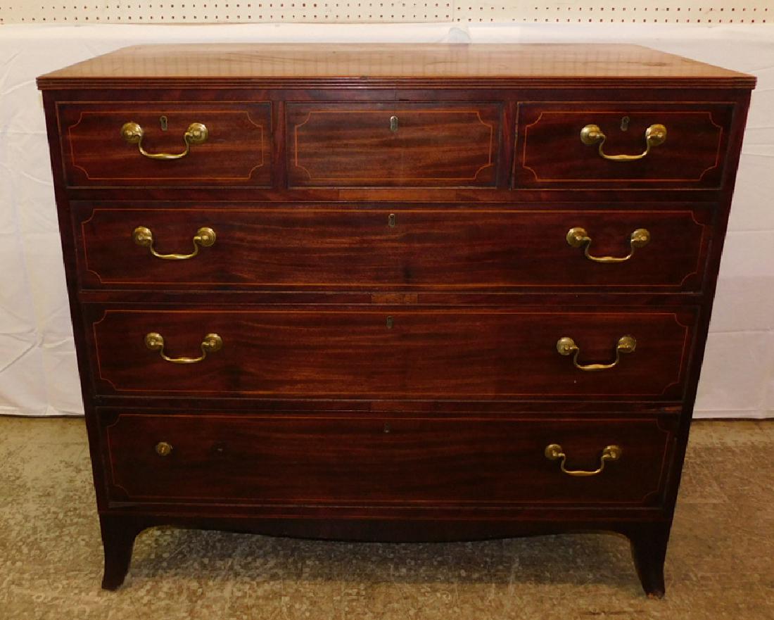 Inlaid mahogany 3/3 Scottish Hepplewhite chest: Inlaid mahogany 3/3 Scottish Hepplewhite chest c 1800. 44" wide x 22" deep x 40 1/2" tall.