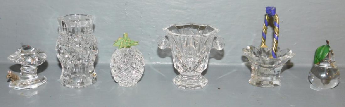 Five miniature signed Waterford table accessories.: Five miniature signed Waterford table accessories.