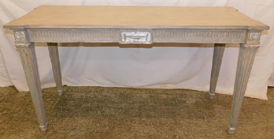 Faux painted marble French sofa table.: Faux painted marble French sofa table. 56" wide x 20" deep x 31" tall.
