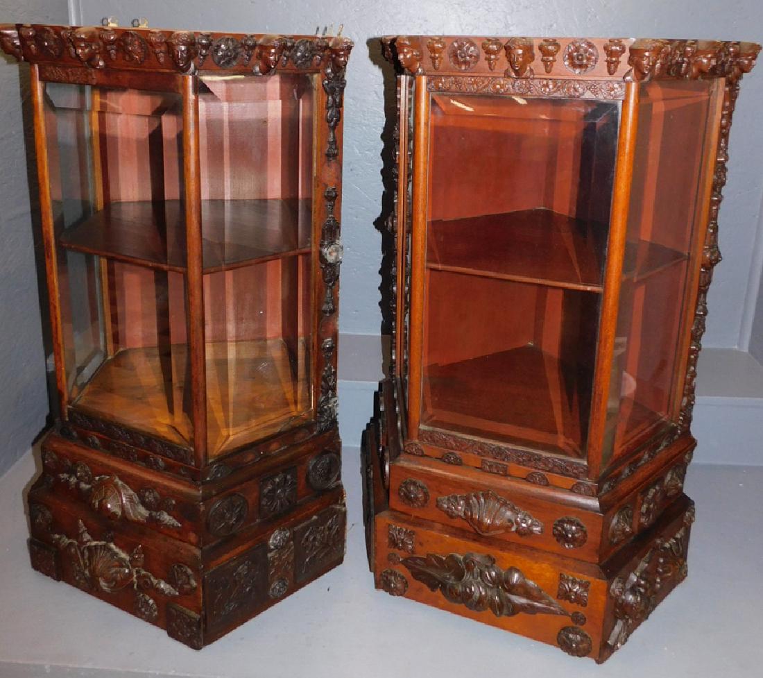 Pr. carved walnut Victorian hanging corner cabinets. (1 of 7)