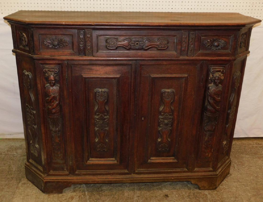 Carved walnut Baroque Italian figural credenza. (1 of 5)