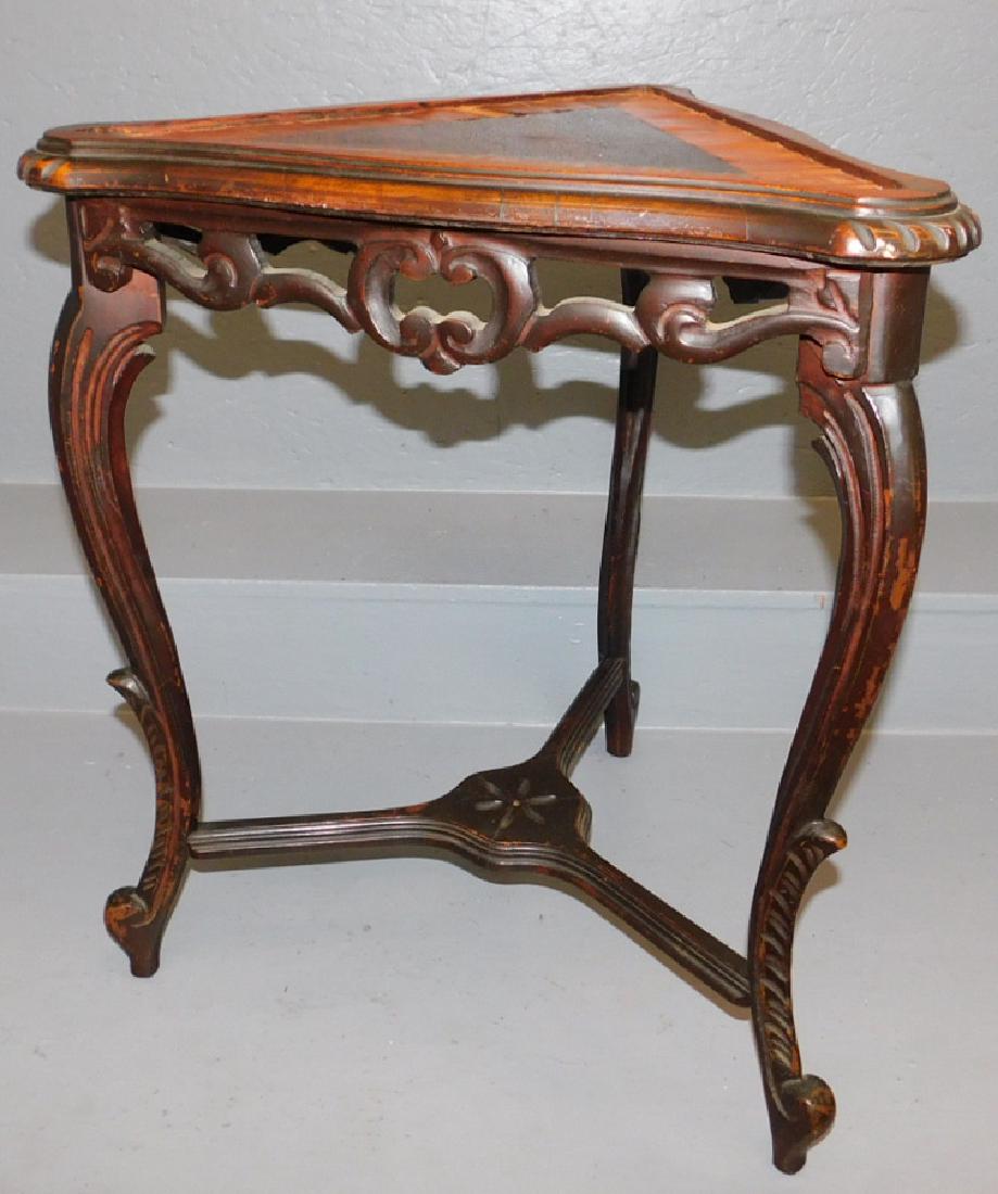 Carved corner inlaid top tray table. (1 of 2)