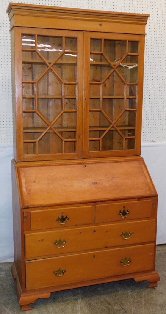 19th C pine glass door fall front secretary. (1 of 3)