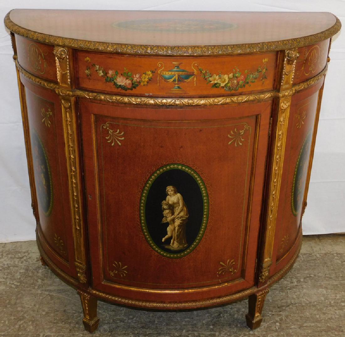 Adams paint dec. demilune bowfront commode. (1 of 5)