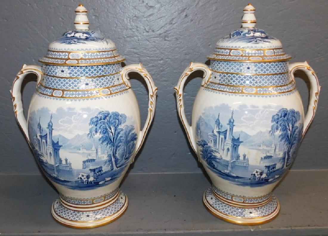 Pr. 19th C English transfer covered urns. (1 of 6)