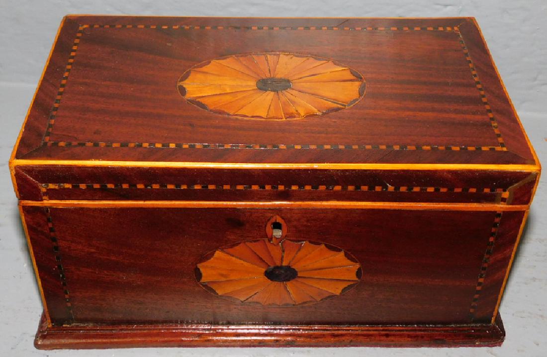 19th C inlaid rectangular tea caddy. (1 of 3)