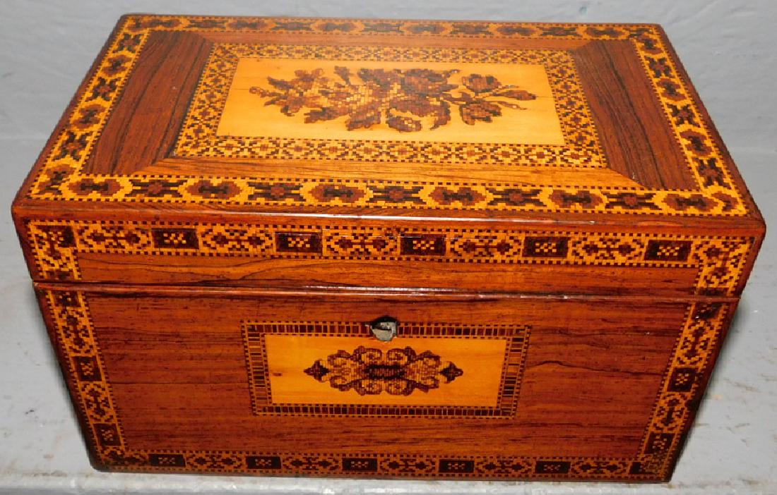 Thistle inlaid square mahogany tea caddy. (1 of 3)