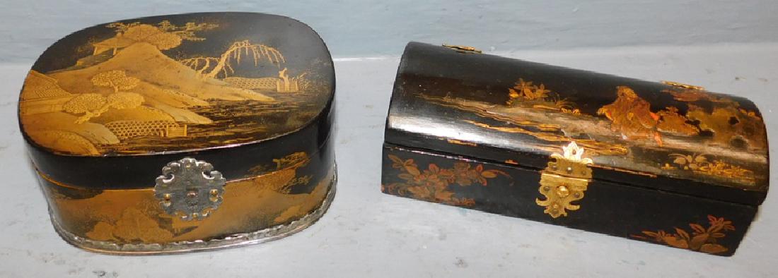 2 papier mache Oriental covered boxes. (1 of 2)