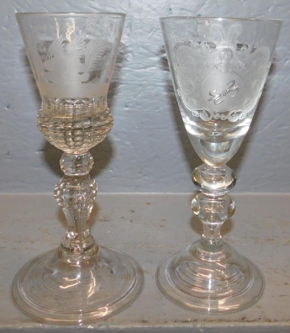 2 18th C German armorial blown glass chalices (1 of 2)
