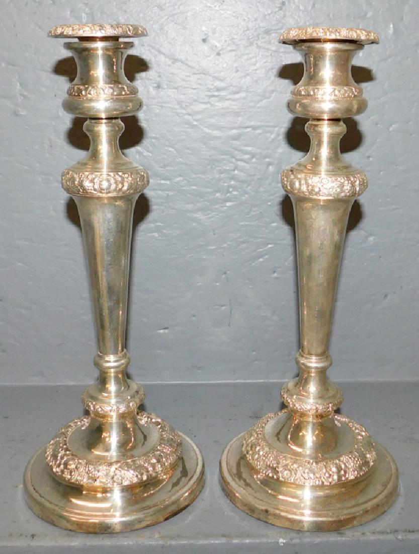Pair of 19th C English silver plate candlesticks. . (1 of 2)