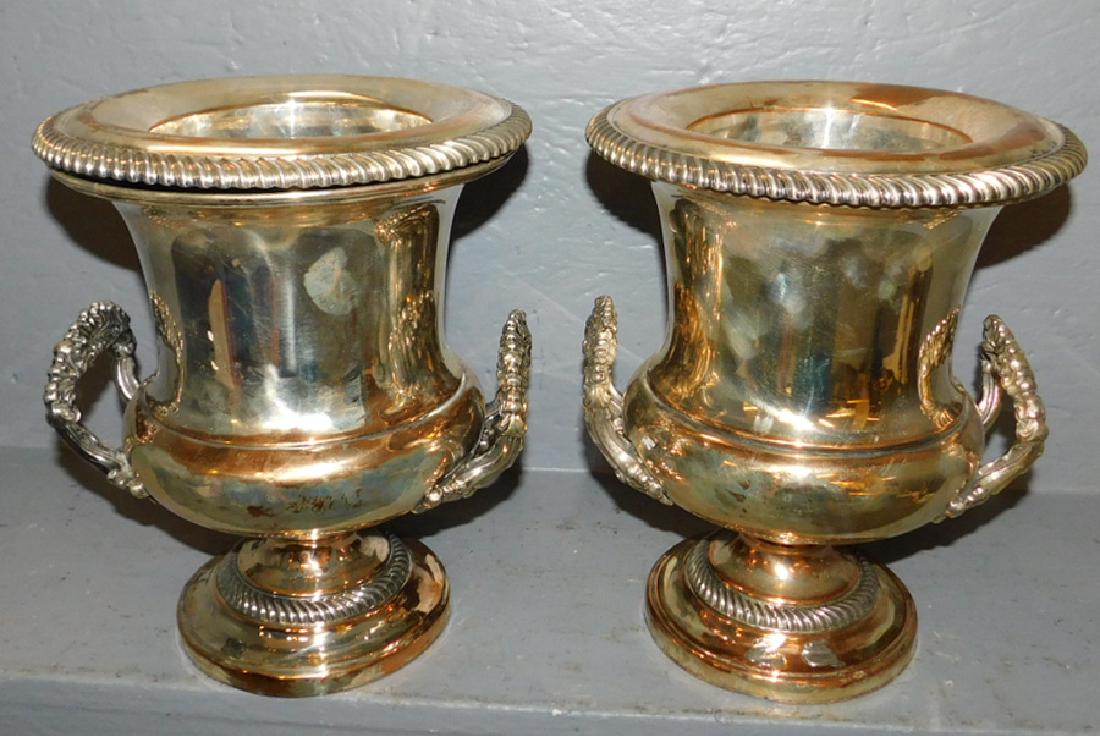 Pair of Sheffield plate wine coolers cc 1820.: Pair of Sheffield plate wine coolers cc 1820. Have some damage. 10 1/2" tall.