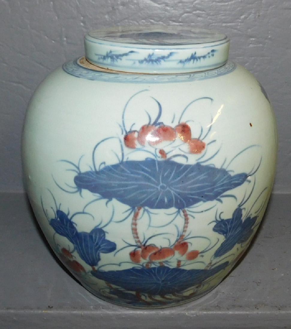 18th C Oriental ginger jar with original lid 9 1/2" (1 of 4)