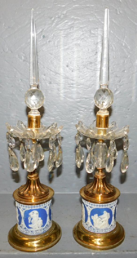 Pr 19th C Fr bronze girandoles w Jasperware bases. (1 of 2)