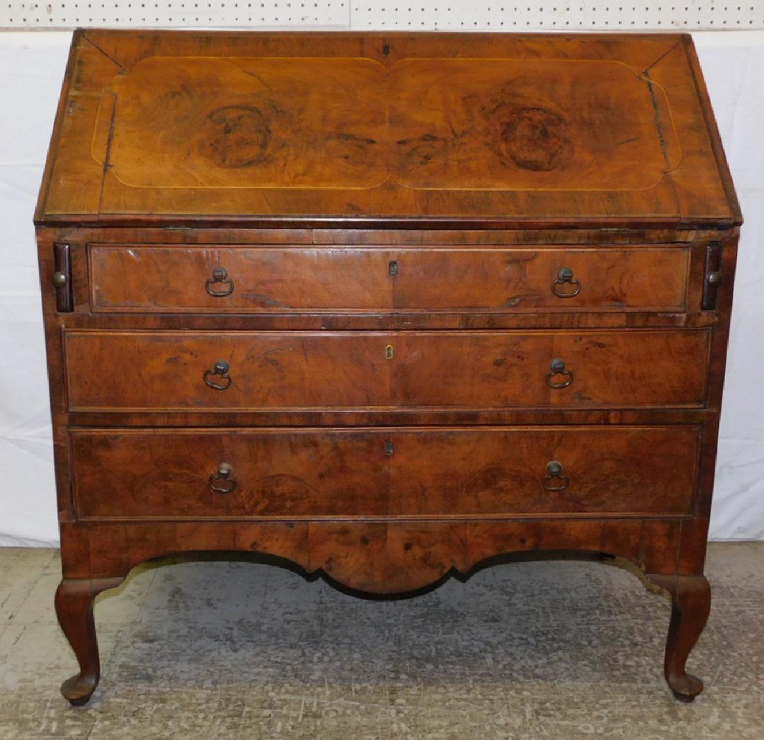 19th C burl front & walnut QA slant front desk (1 of 4)
