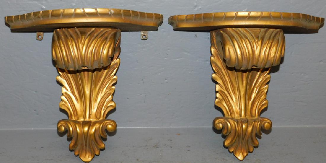 Pair gold leaf hand carved shelves. (1 of 2)