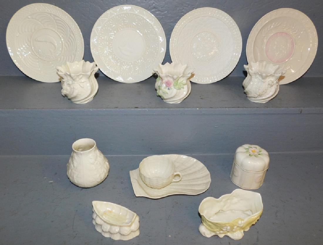 13 pcs.  Irish Belleek mostly green marked china. (1 of 2)