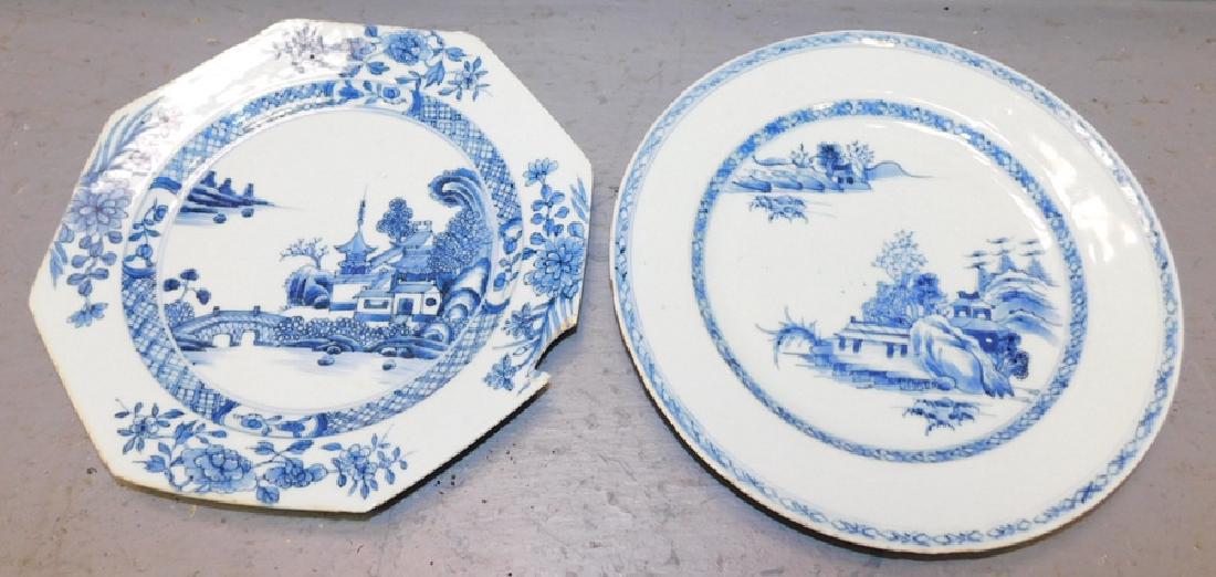 2 18th c Chinese export plates. One with chip (1 of 2)