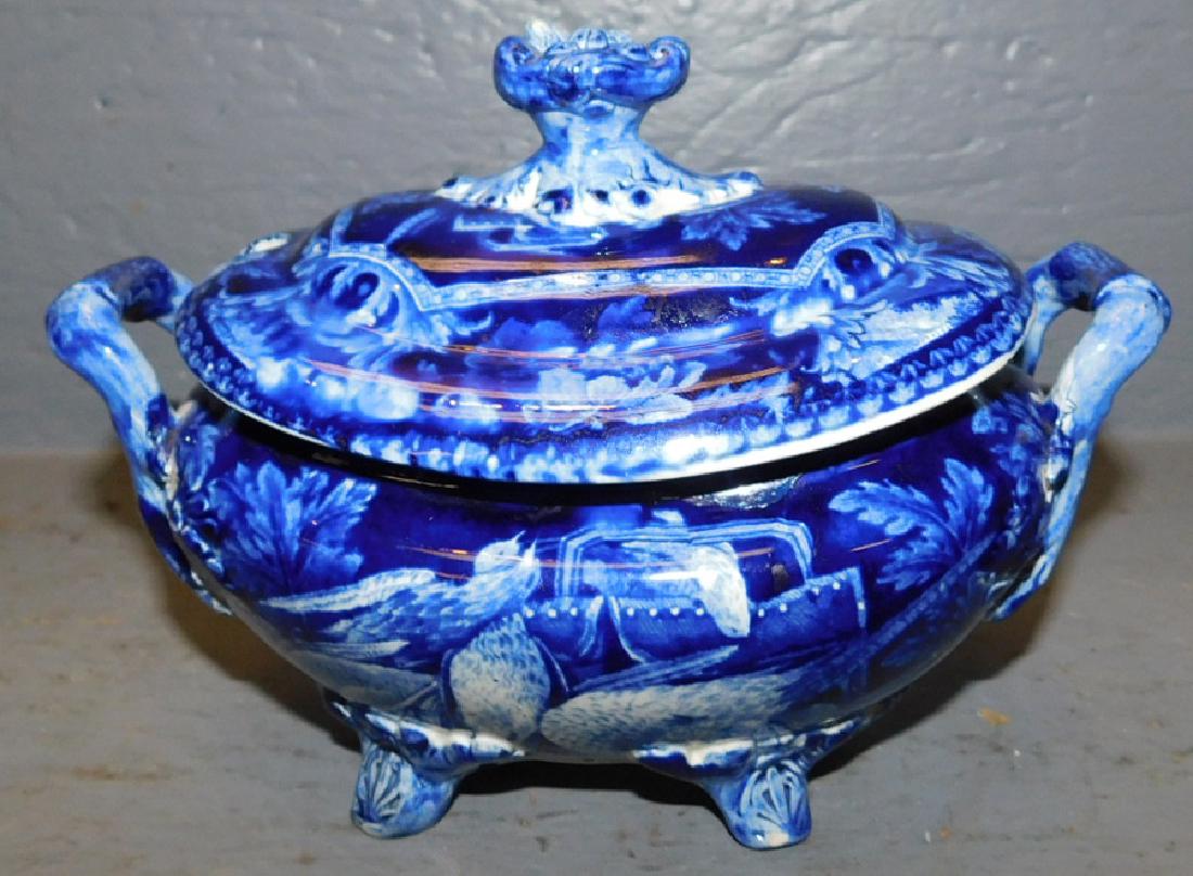 19th century dark blue historical footed sauce boat. (1 of 4)
