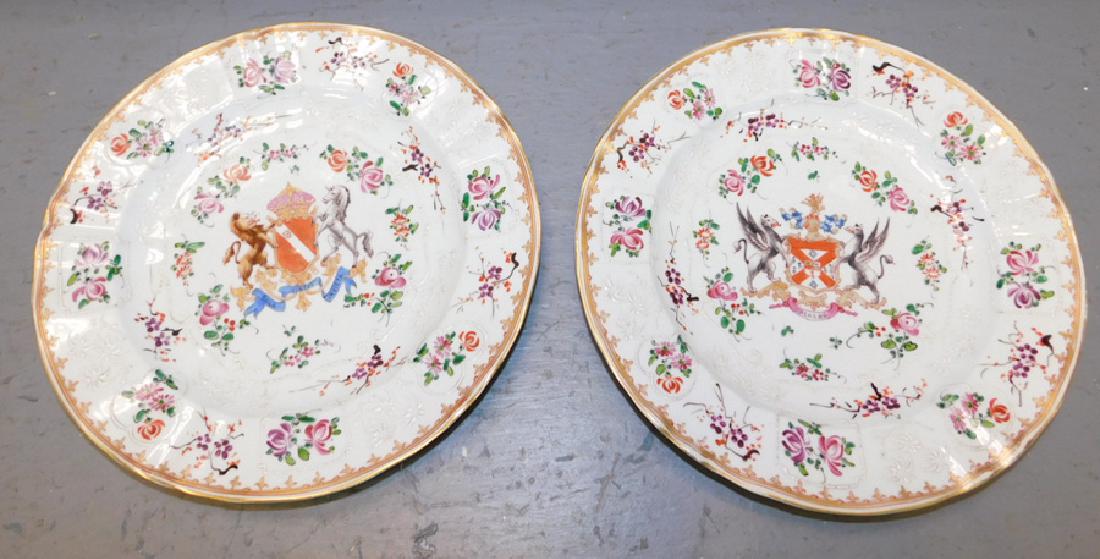 Pr 18th c Chinese export armorial crested plates. (1 of 2)