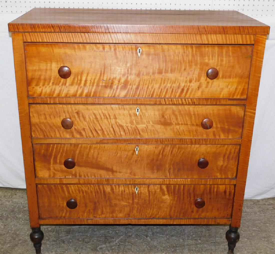Tiger maple and cherry Sheraton 4 drawer chest. (1 of 4)
