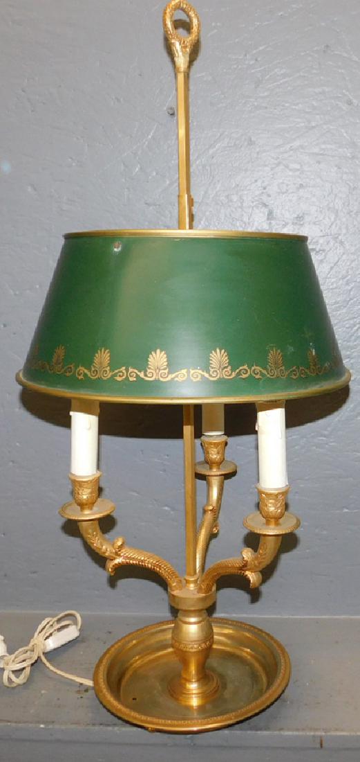 Gilt bronze saucer base bouillotte w/ Tole shade. (1 of 2)