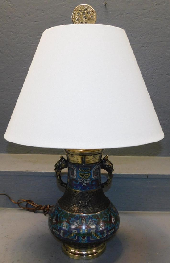 Polished Champleve urn lamp. 26" tall. (1 of 3)