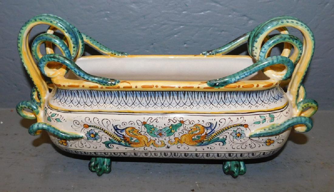 Italian faience painted porcelain center piece.: Italian faience painted porcelain center piece. 14" long.
