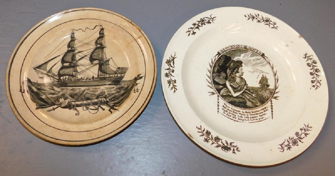 2 early black transfer plates. One is as is. 10" dia. (1 of 6)